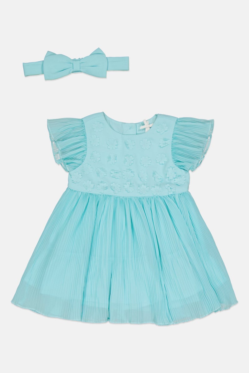 Hamleys Toddlers Girl 2pcs Pleated Dress with Headband, Turquoise - Image 2